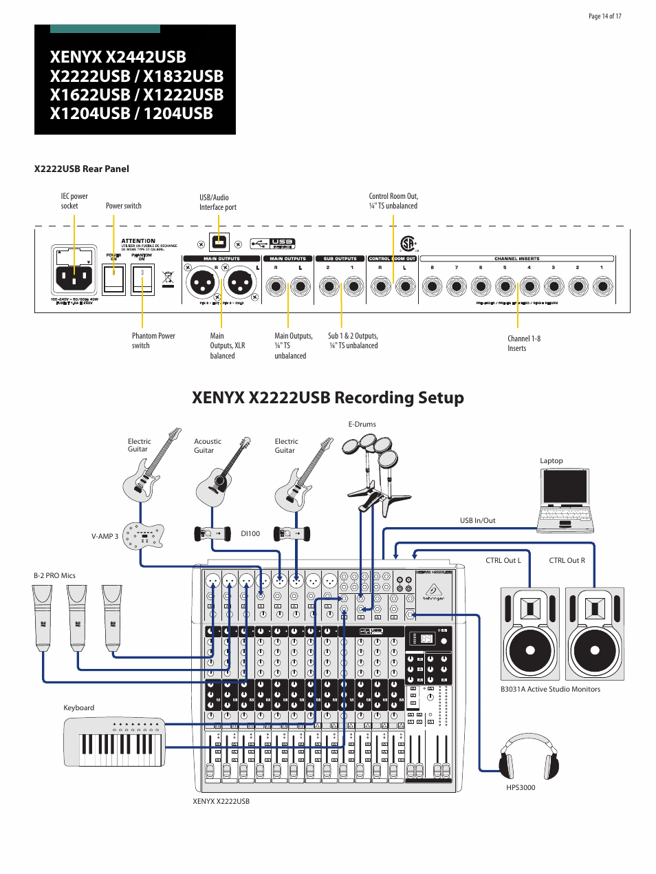 Xenyx x2222usb recording setup | Behringer XENYX 1204USB User Manual | Page 14 / 17