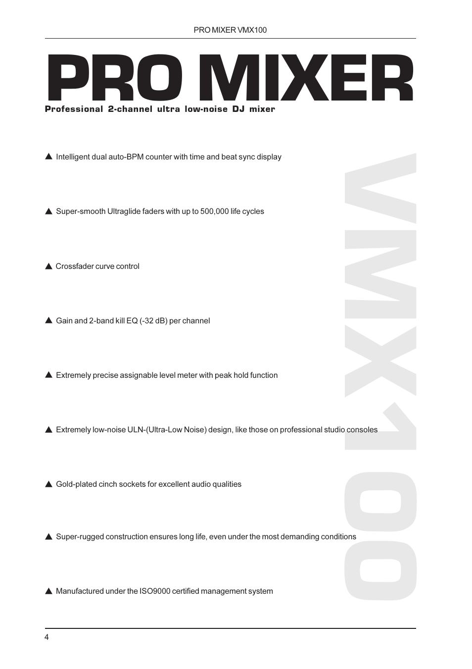 Vmx100, Pro mixer | Behringer VMX100 User Manual | Page 4 / 11