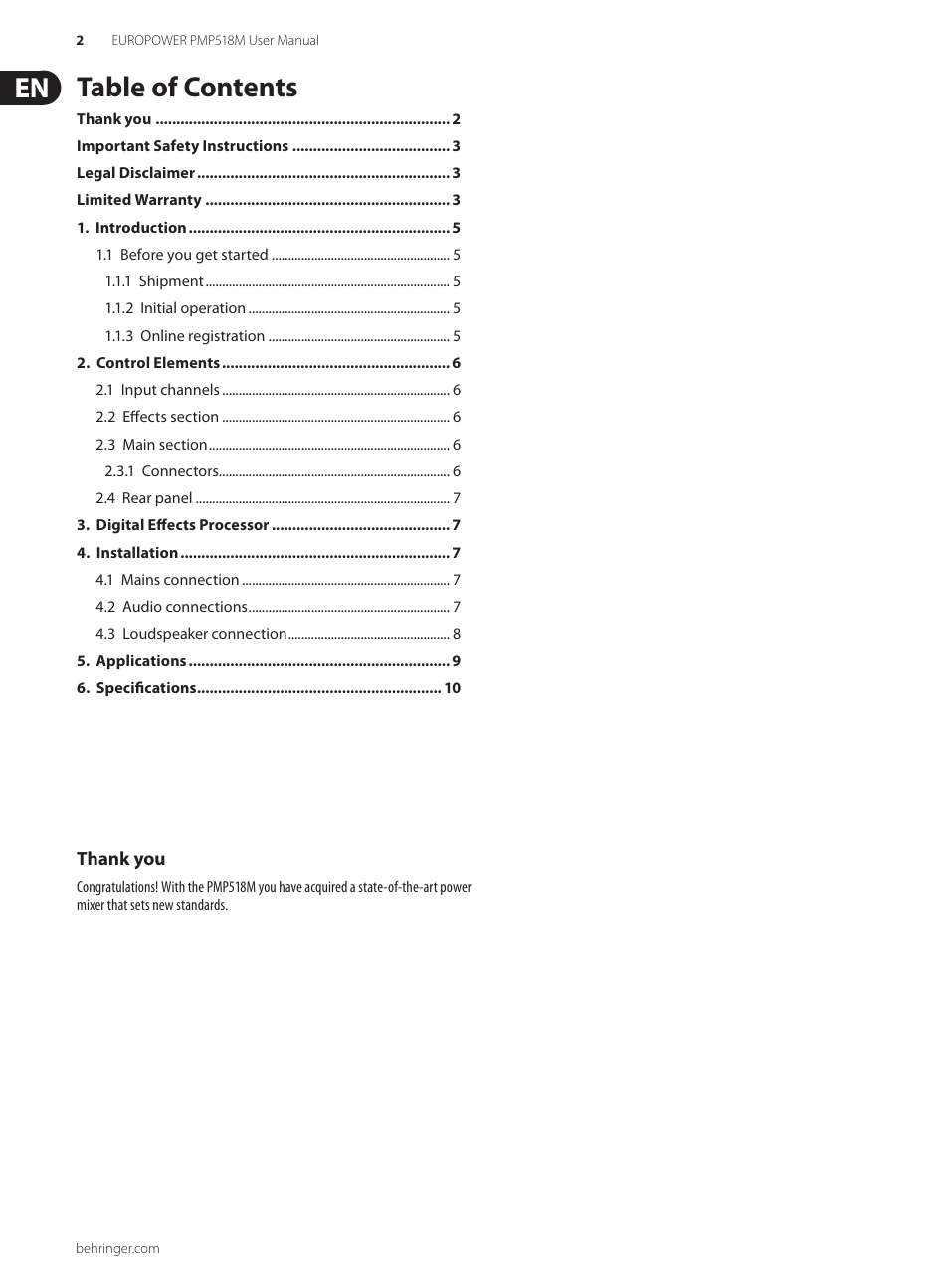 Behringer Europower PMP518M User Manual | Page 2 / 12