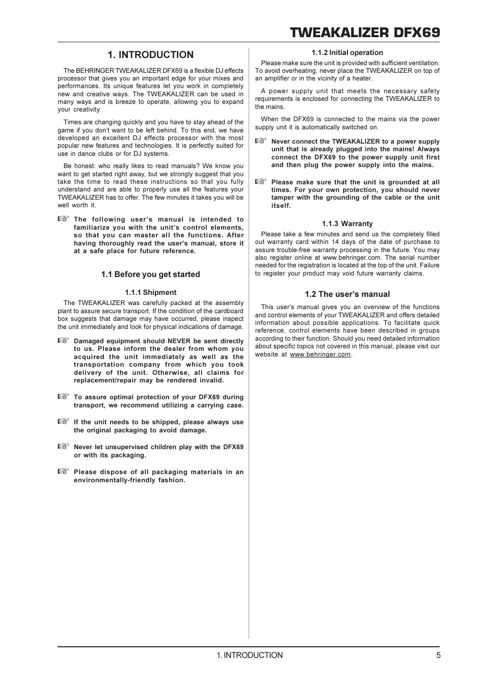 Tweakalizer dfx69, Introduction | Behringer DFX69 User Manual | Page 5 / 11