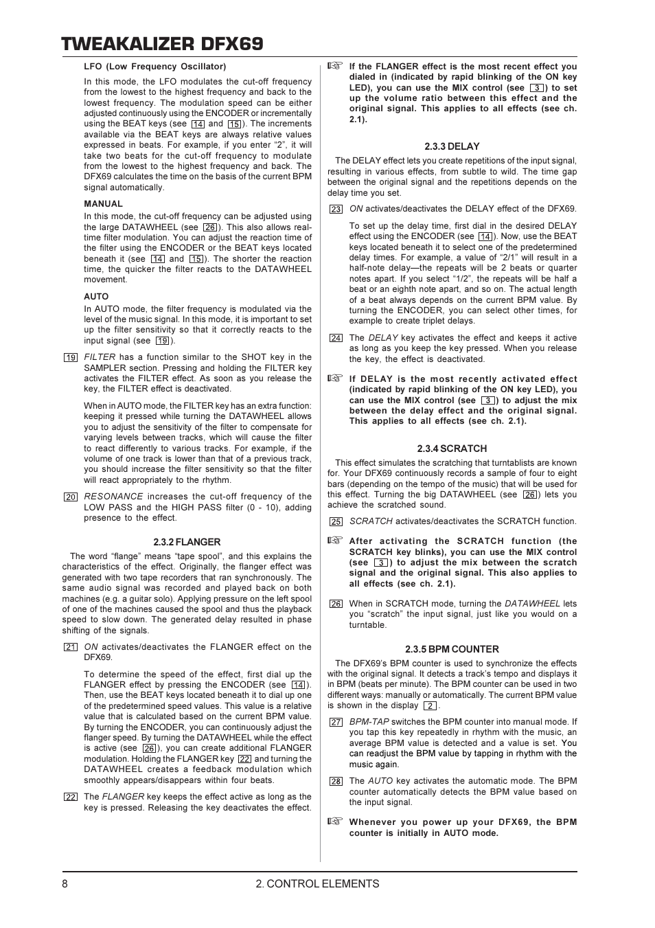 Tweakalizer dfx69, Control elements | Behringer DFX69 User Manual | Page 8 / 11