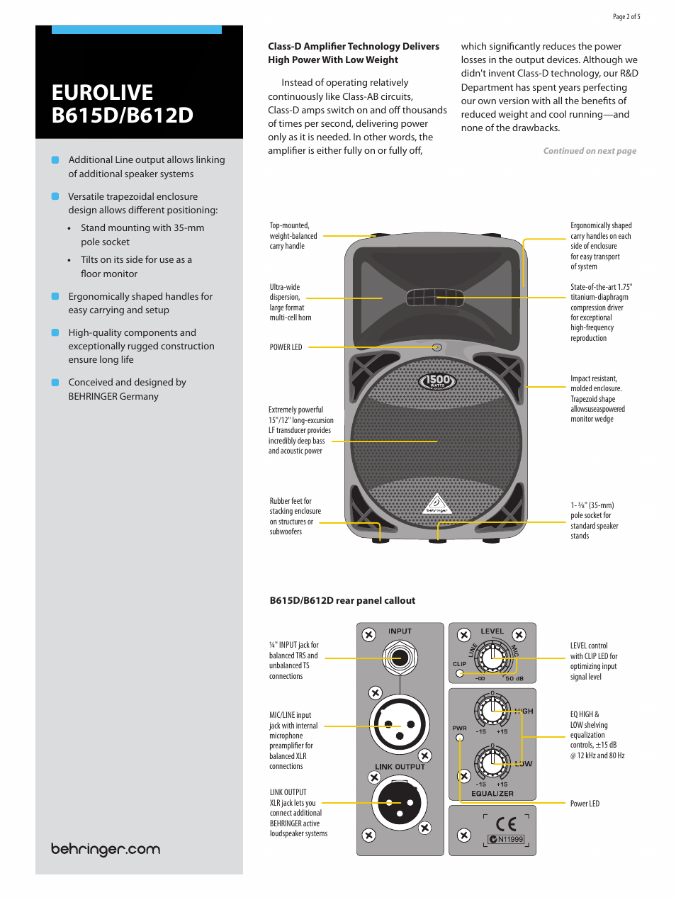 Behringer EUROLIVE D Seriesloudspeakers B615D User Manual | Page 2 / 5