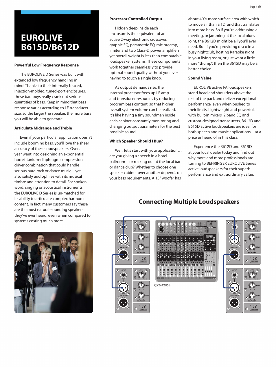 Connecting multiple loudspeakers | Behringer EUROLIVE D Seriesloudspeakers B615D User Manual | Page 4 / 5