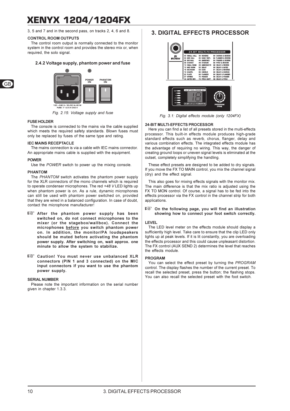 Digital effects processor | Behringer Xenyx User Manual | Page 10 / 13