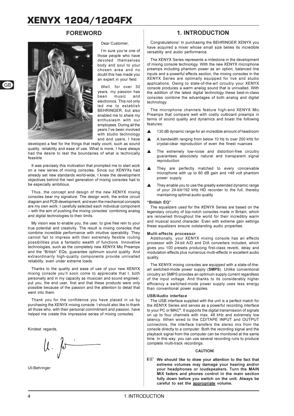 Introduction, Foreword | Behringer Xenyx User Manual | Page 4 / 13