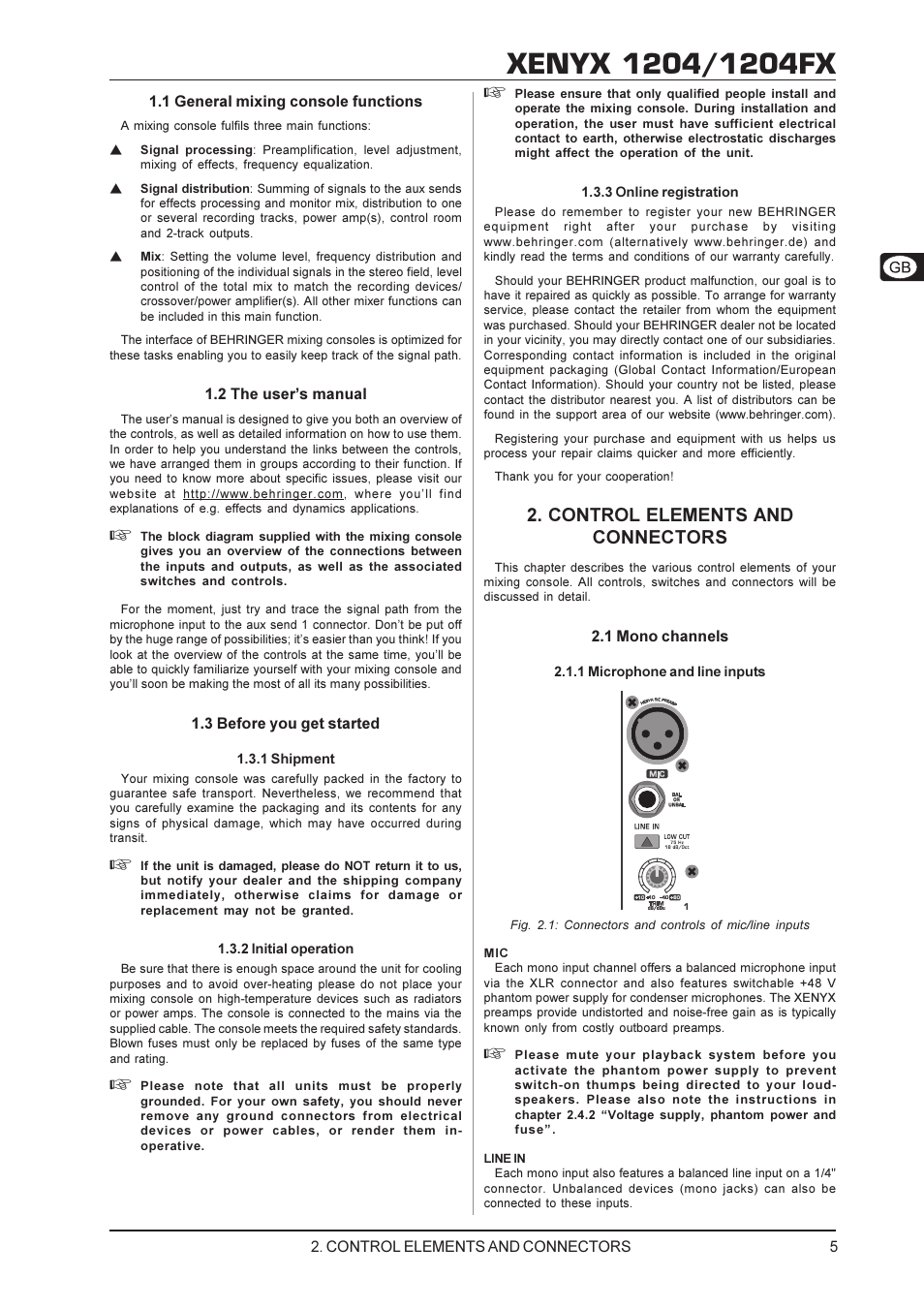 Control elements and connectors | Behringer Xenyx User Manual | Page 5 / 13
