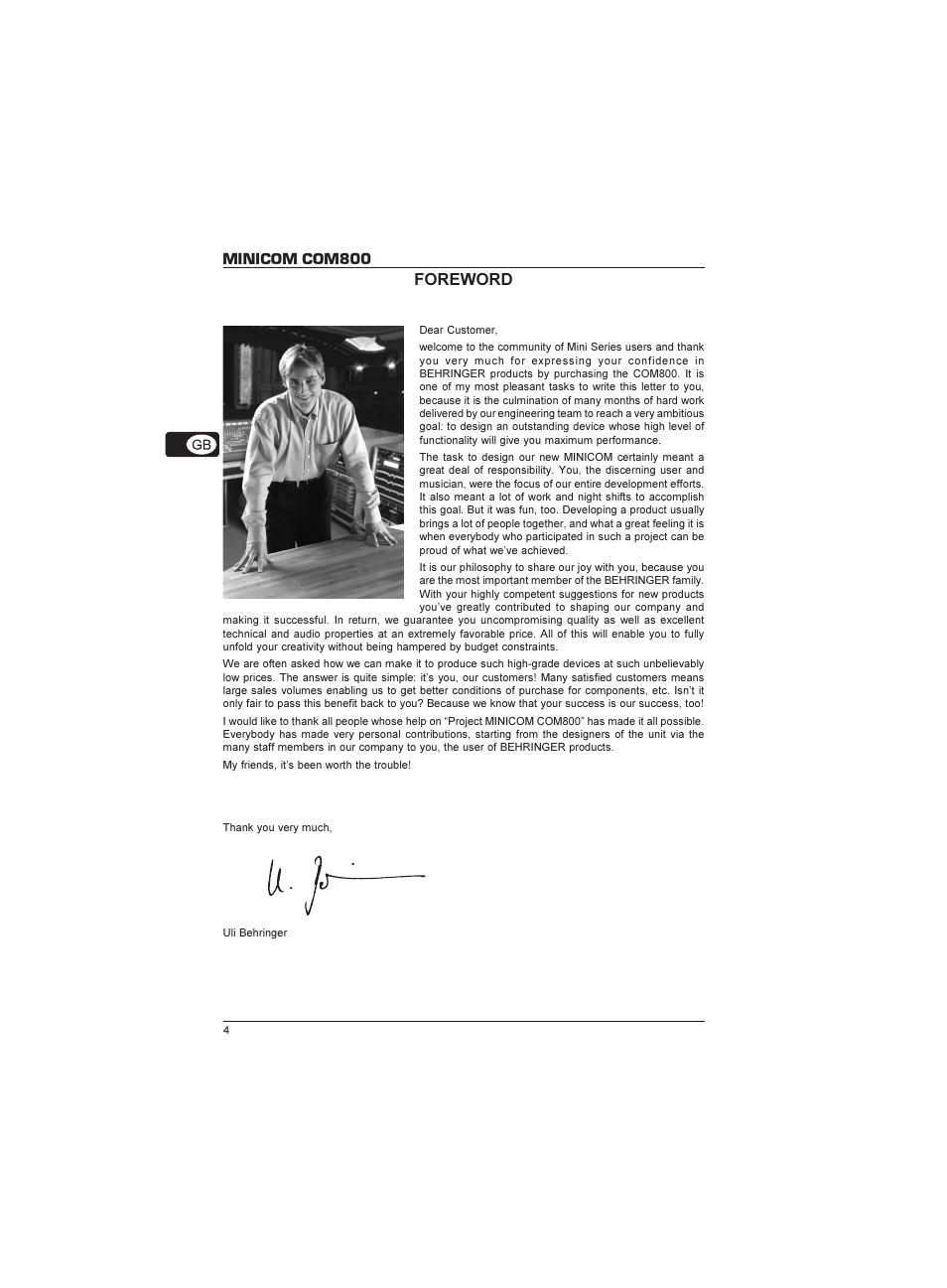 Minicom com800 foreword | Behringer Minicom COM800 User Manual | Page 4 / 19