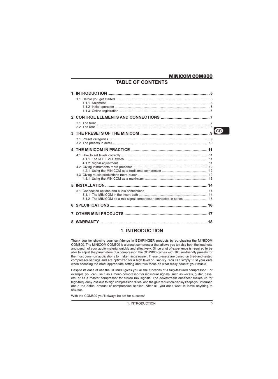 Behringer Minicom COM800 User Manual | Page 5 / 19