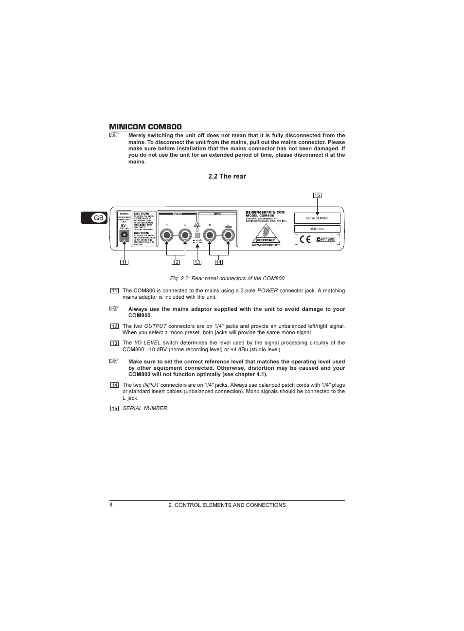 Minicom com800 | Behringer Minicom COM800 User Manual | Page 8 / 19