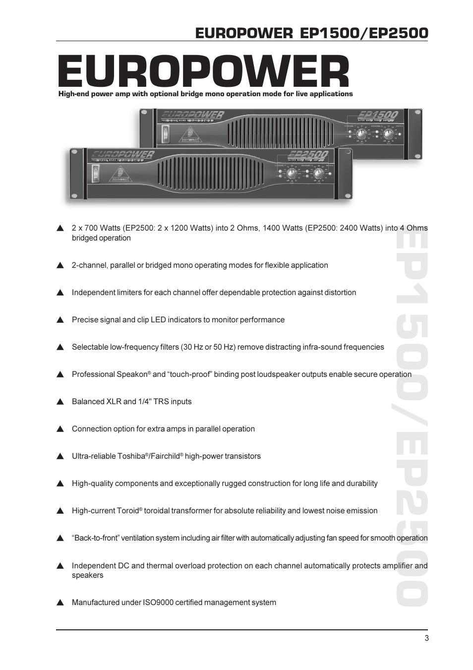 Europower | Behringer EP2500 User Manual | Page 3 / 12