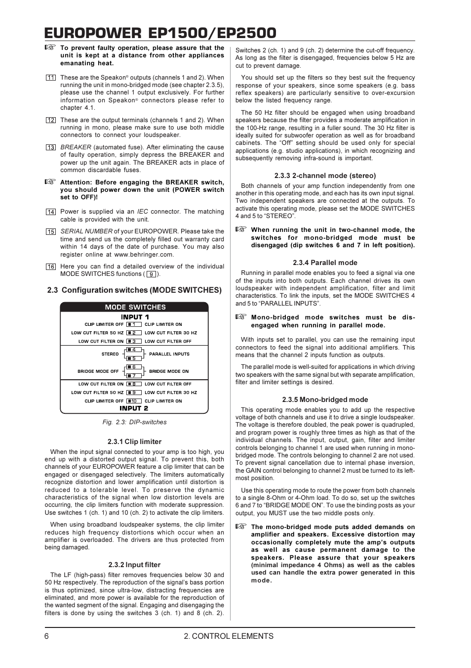 Behringer EP2500 User Manual | Page 6 / 12