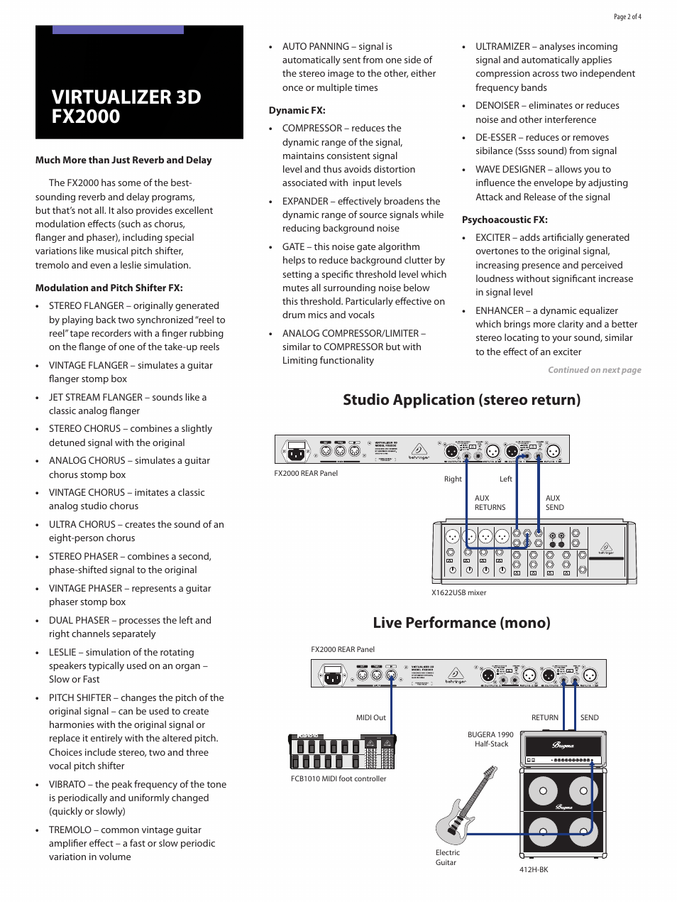 Behringer High-Performance 3D Multi-Engine Effects Processor FX2000 User Manual | Page 2 / 4