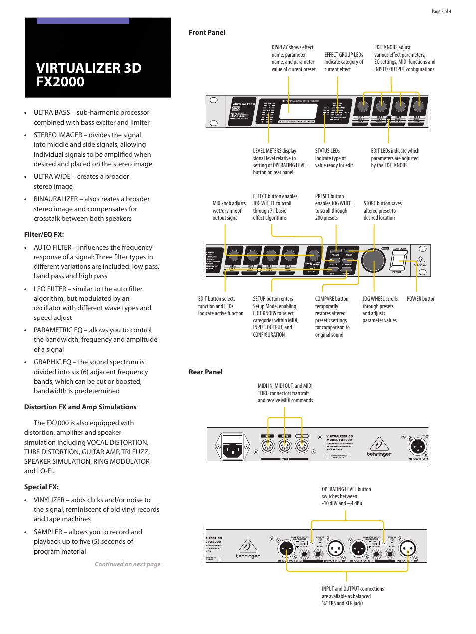 Behringer High-Performance 3D Multi-Engine Effects Processor FX2000 User Manual | Page 3 / 4