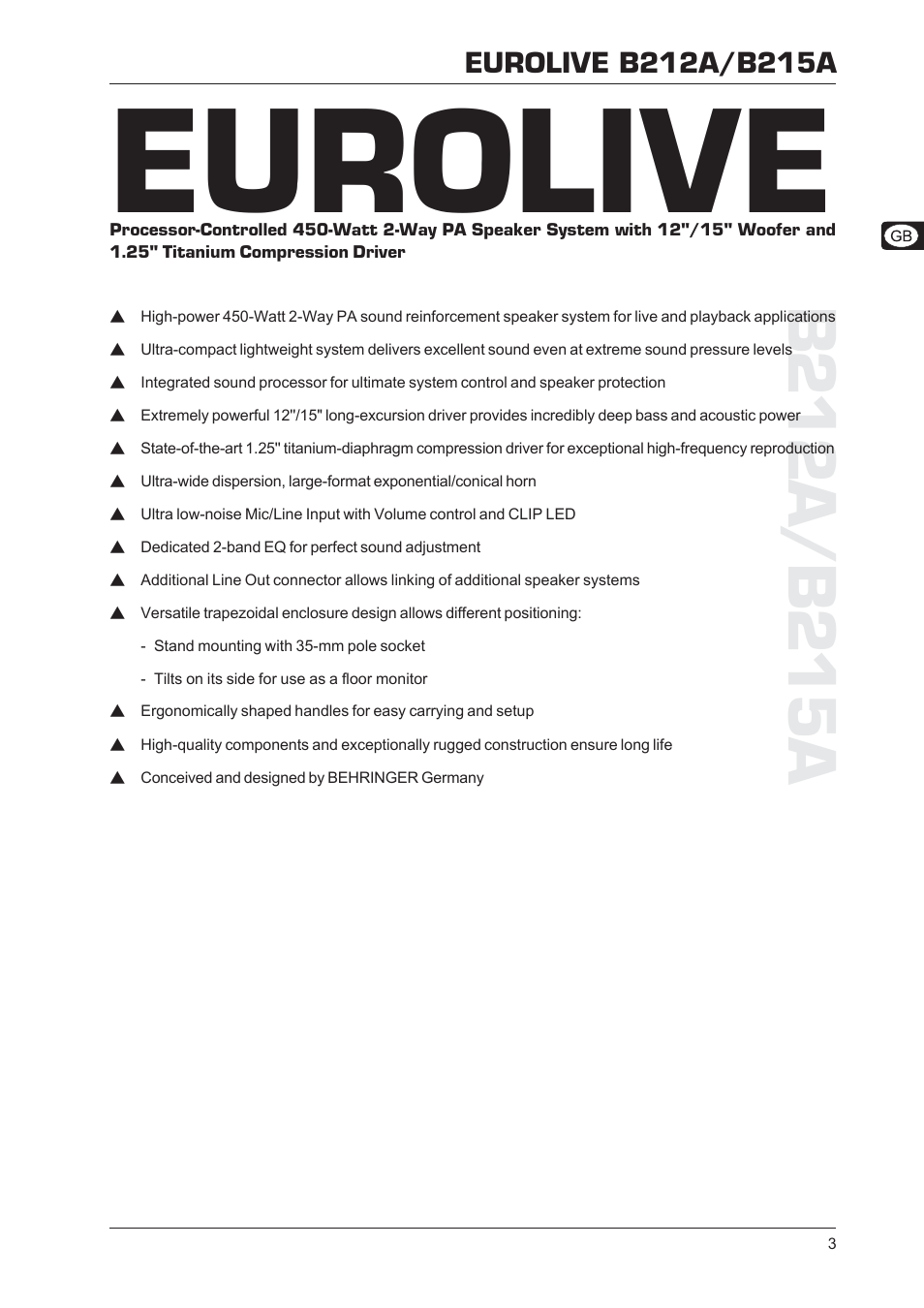 Eurolive | Behringer B212A User Manual | Page 3 / 8