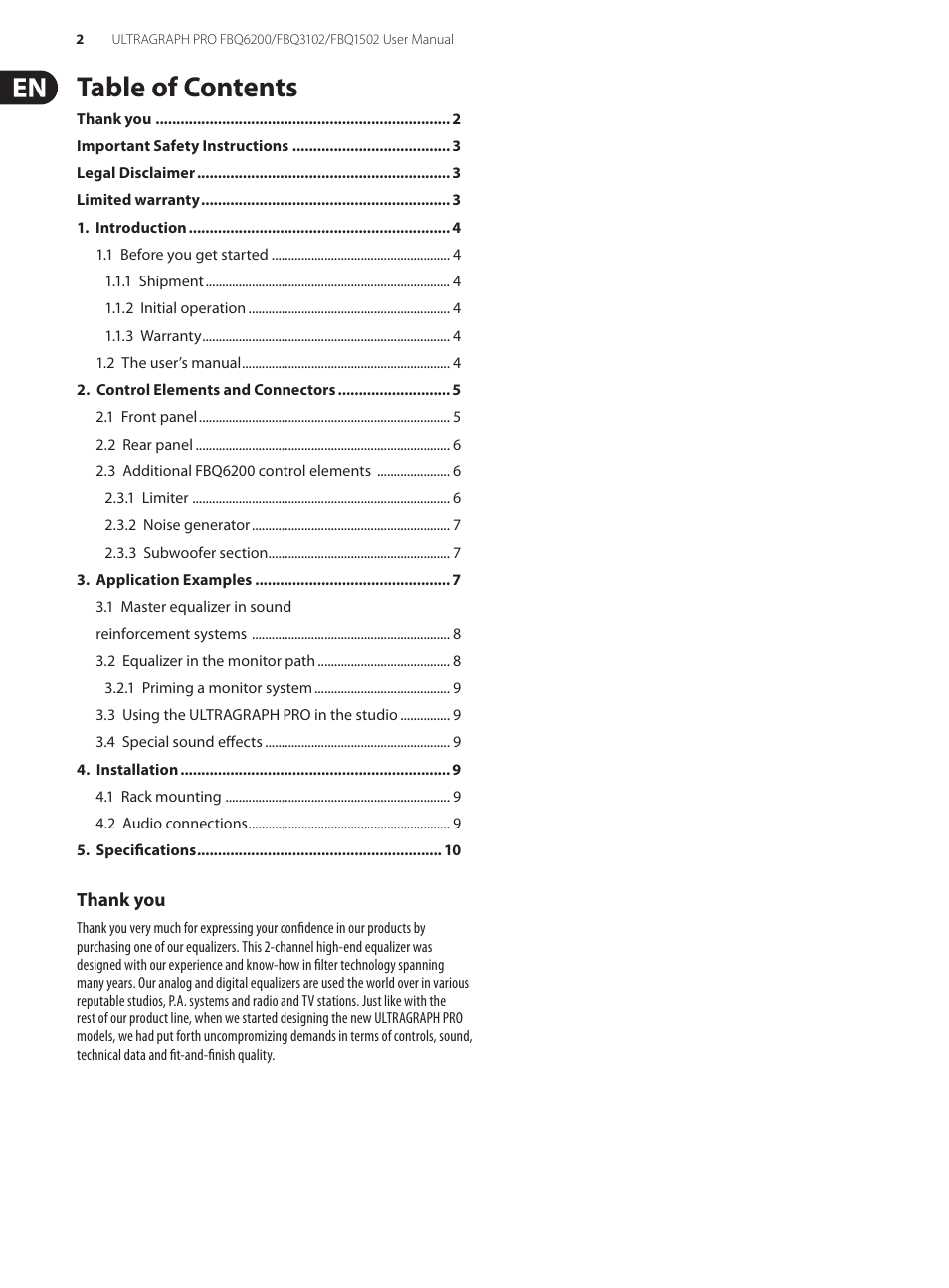 Behringer FBQ6200/FBQ3102/FBQ1502 User Manual | Page 2 / 14