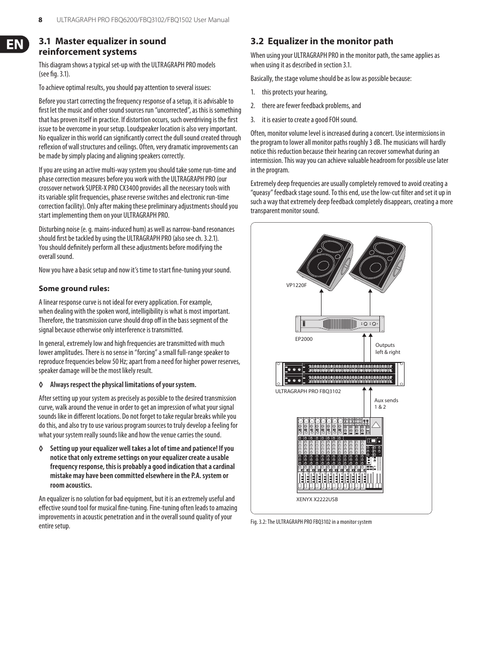 1 master equalizer in sound reinforcement systems, 2 equalizer in the monitor path | Behringer FBQ6200/FBQ3102/FBQ1502 User Manual | Page 8 / 14