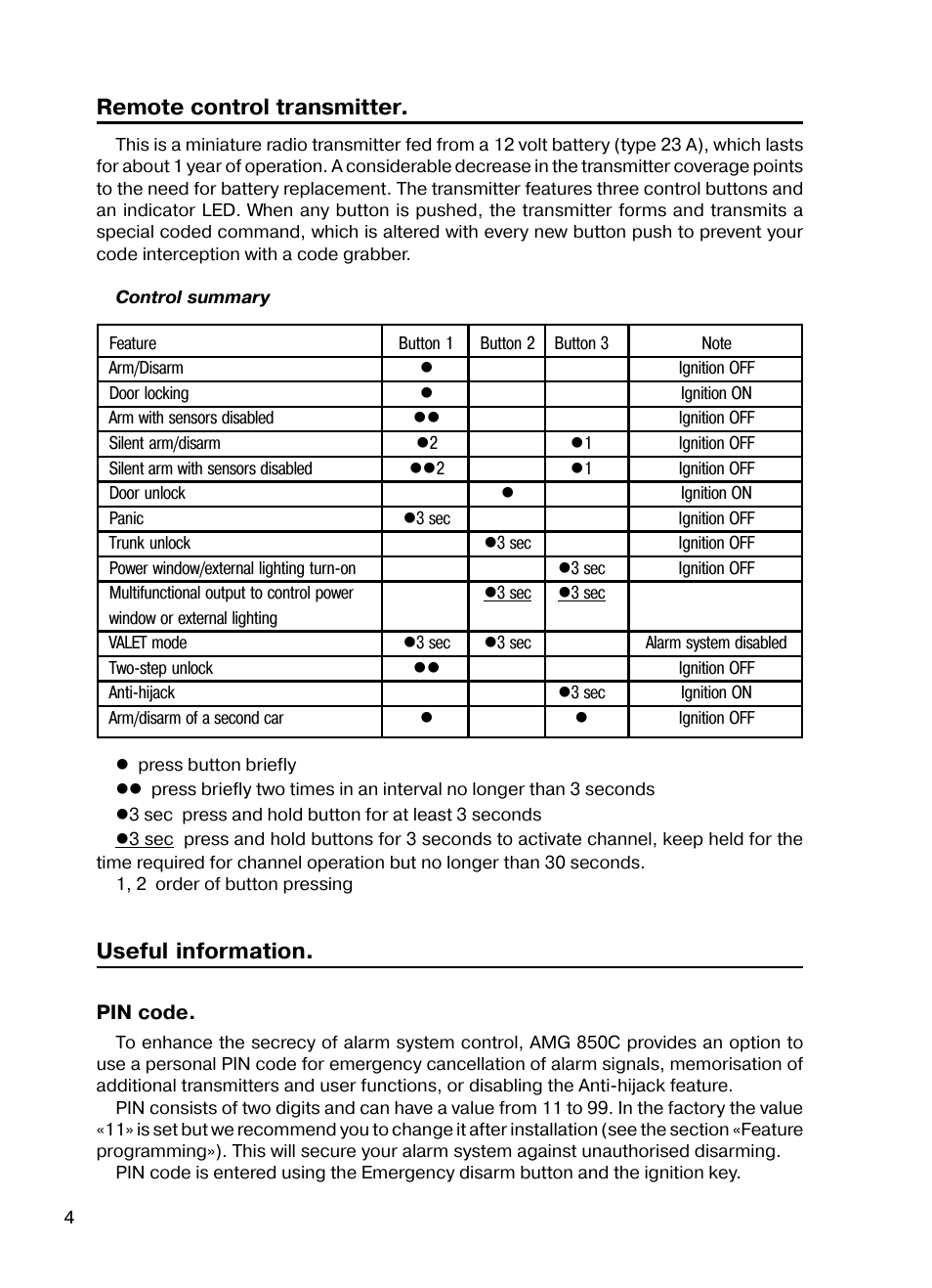 Remote control transmitter, Useful information | Mongoose AMG 850 C User Manual | Page 4 / 58
