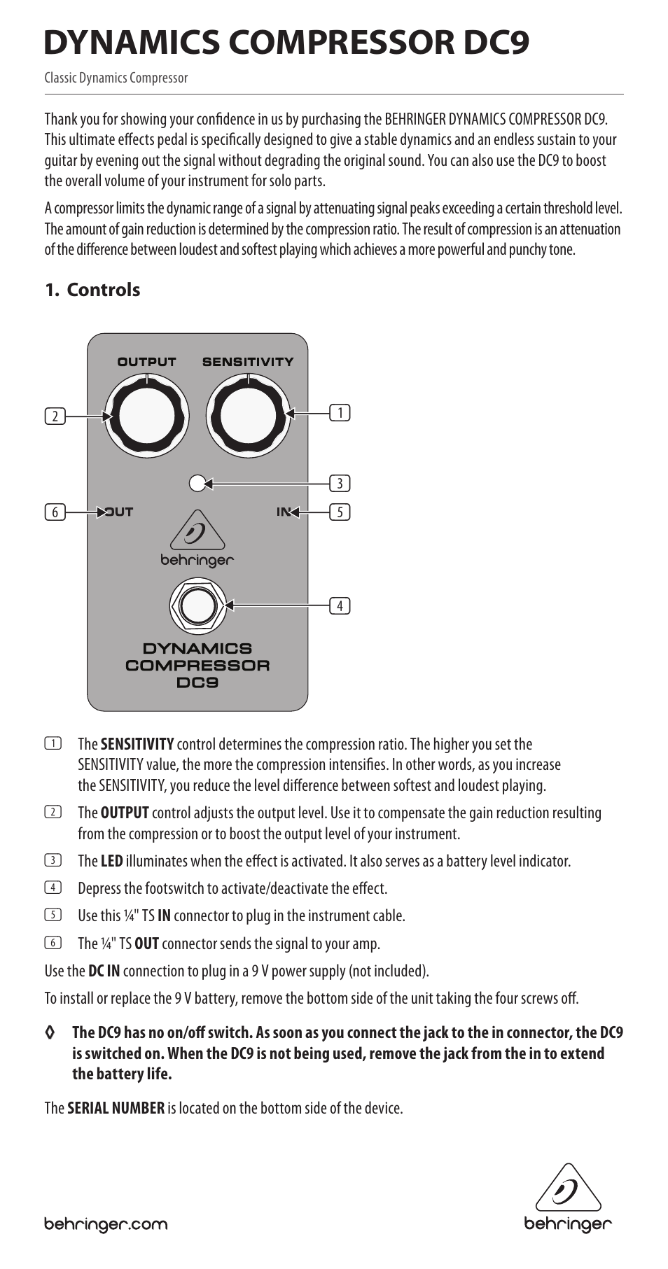 Behringer Dynamics Compressor DC9 User Manual | 2 pages