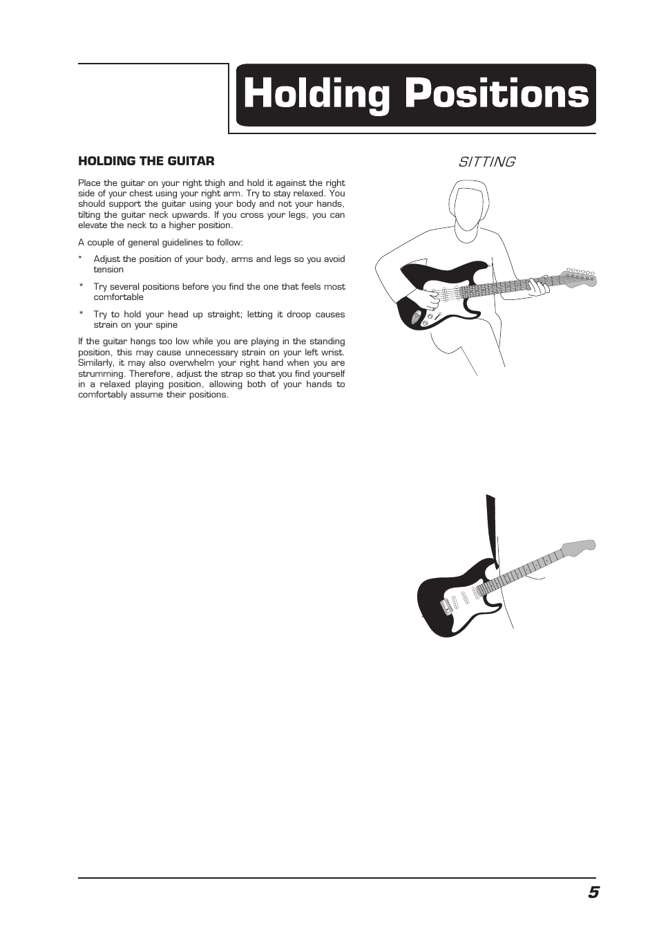 Holding the guitar, Sitting | Behringer AC108 User Manual | Page 5 / 9