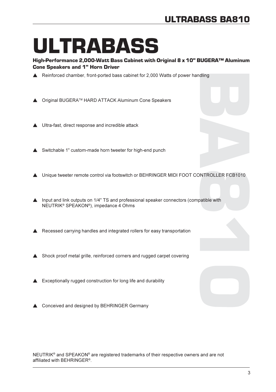 Ba810, Ultrabass, Ultrabass ba810 | Behringer BA810 User Manual | Page 3 / 9