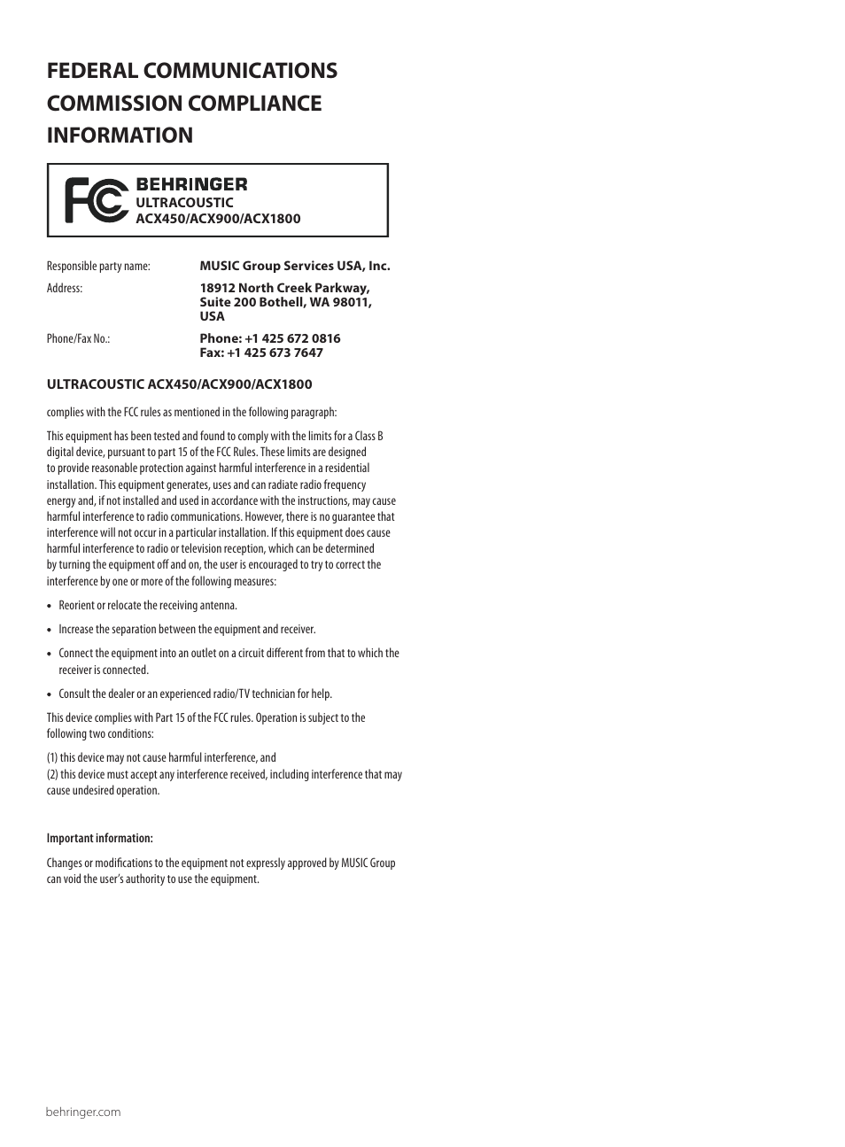 Behringer Ultracoustic ACX450 User Manual | Page 12 / 12