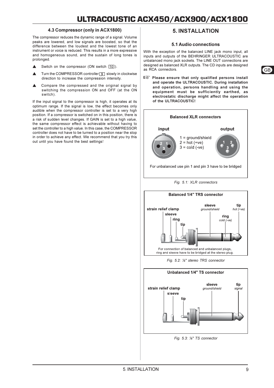 Installation | Behringer Ultracoustic ACX450 User Manual | Page 9 / 12