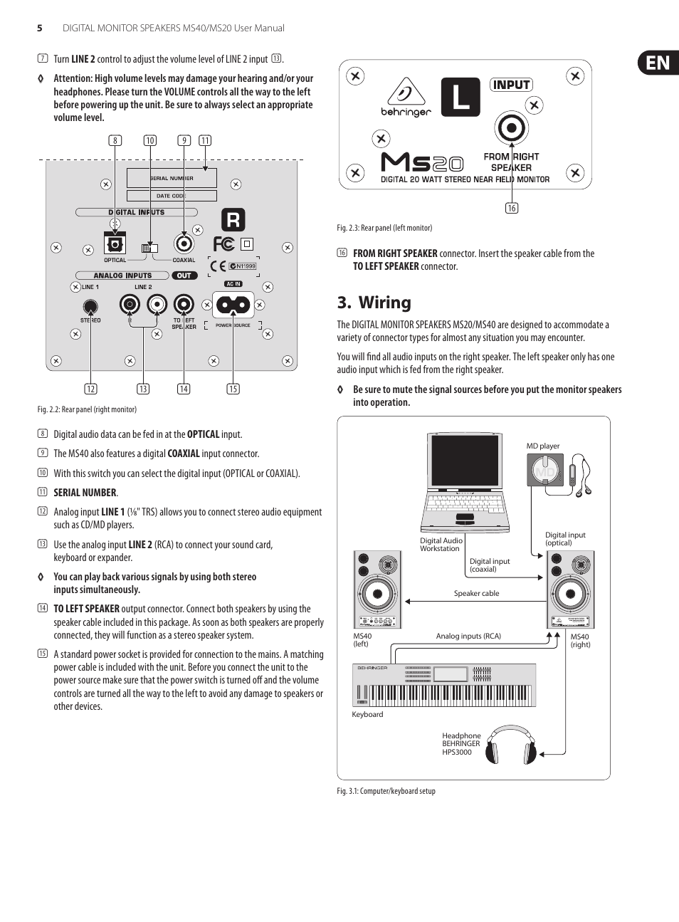 Wiring | Behringer Digital Monitor Speakers MS20 User Manual | Page 5 / 8