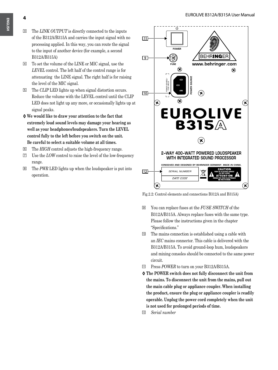 Behringer B315A User Manual | Page 4 / 8