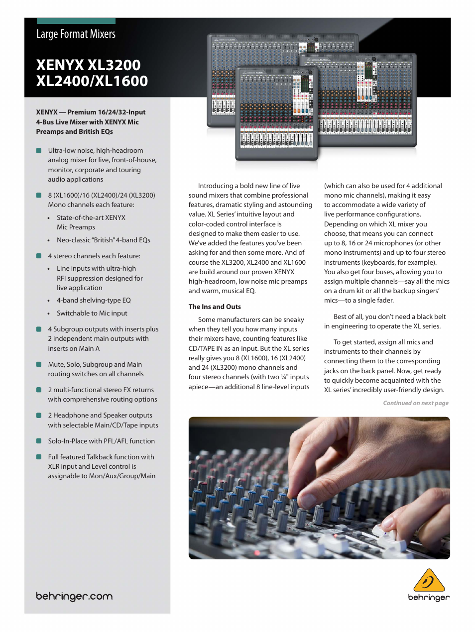 Behringer Xenyx XL2400 User Manual | 8 pages