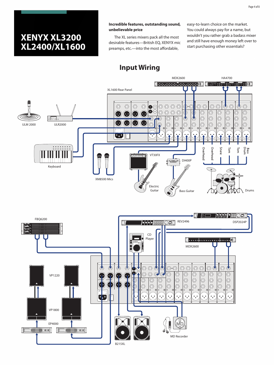 Input wiring | Behringer Xenyx XL2400 User Manual | Page 4 / 8