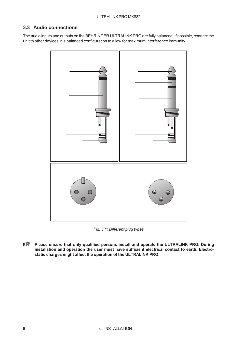 3 audio connections | Behringer MX882 User Manual | Page 8 / 16