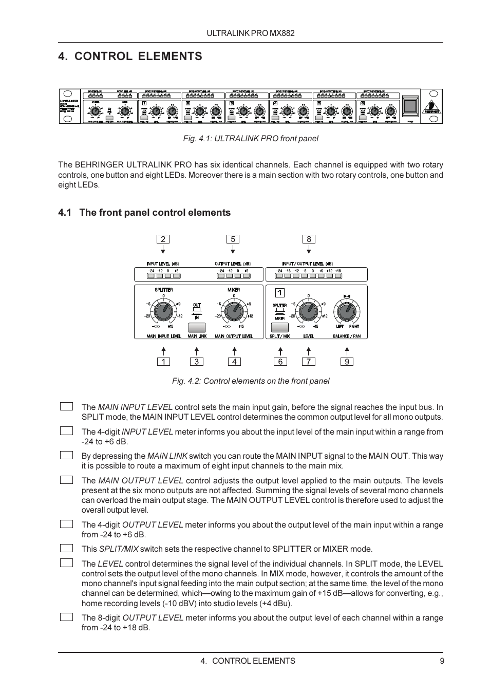 Control elements | Behringer MX882 User Manual | Page 9 / 16