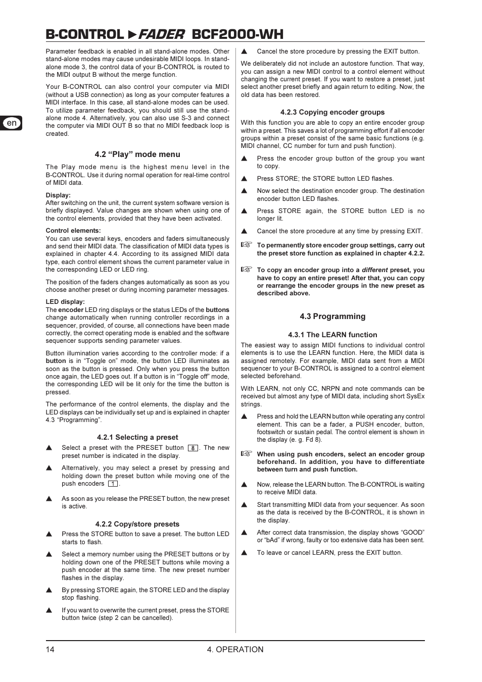 B-control fader bcf2000-wh | Behringer BCF2000-WH User Manual | Page 14 / 24