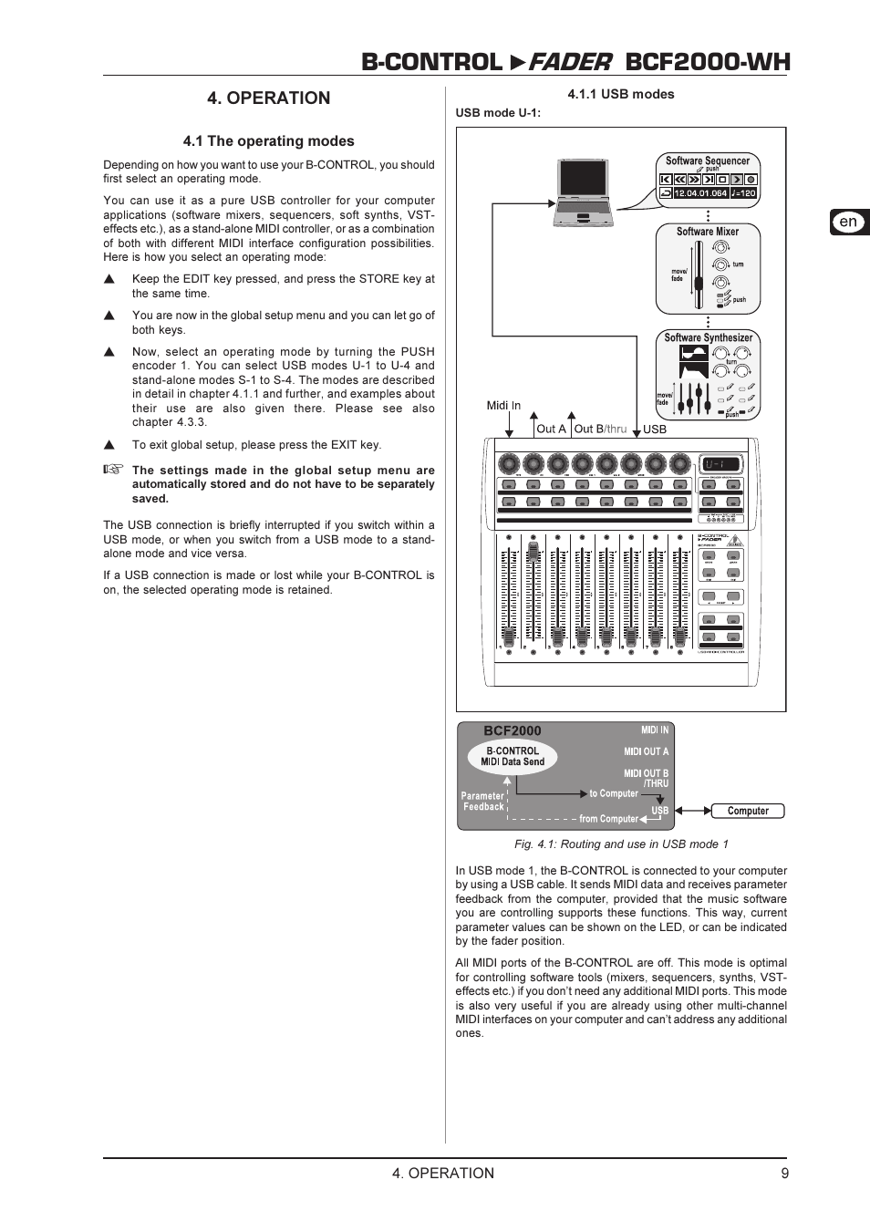 B-control fader bcf2000-wh, Operation | Behringer BCF2000-WH User Manual | Page 9 / 24