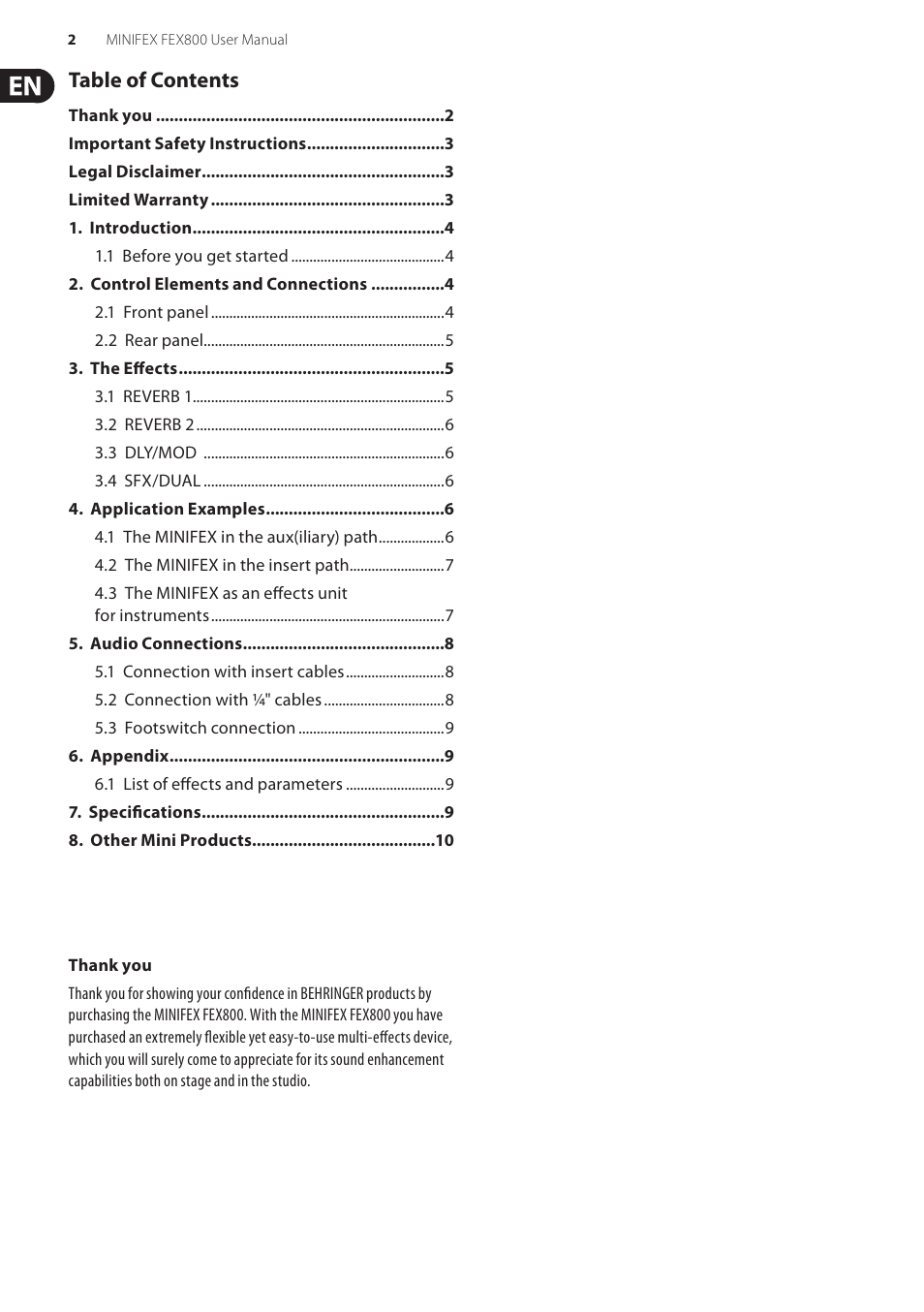 Behringer Minifex FEX800 User Manual | Page 2 / 11