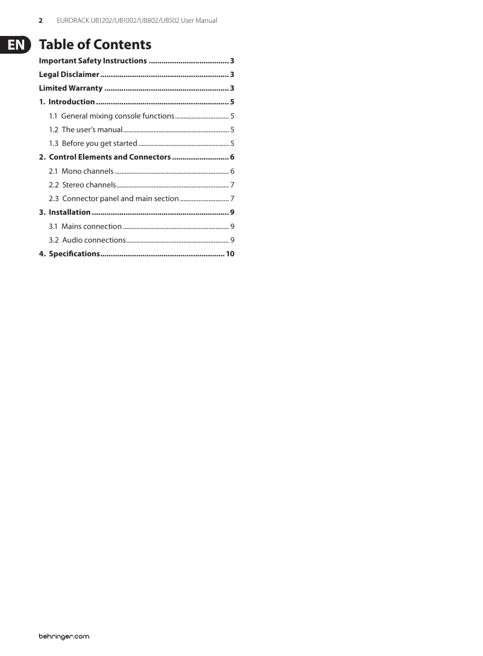 Behringer Audio Mixer UB1202/UB1002 User Manual | Page 2 / 12