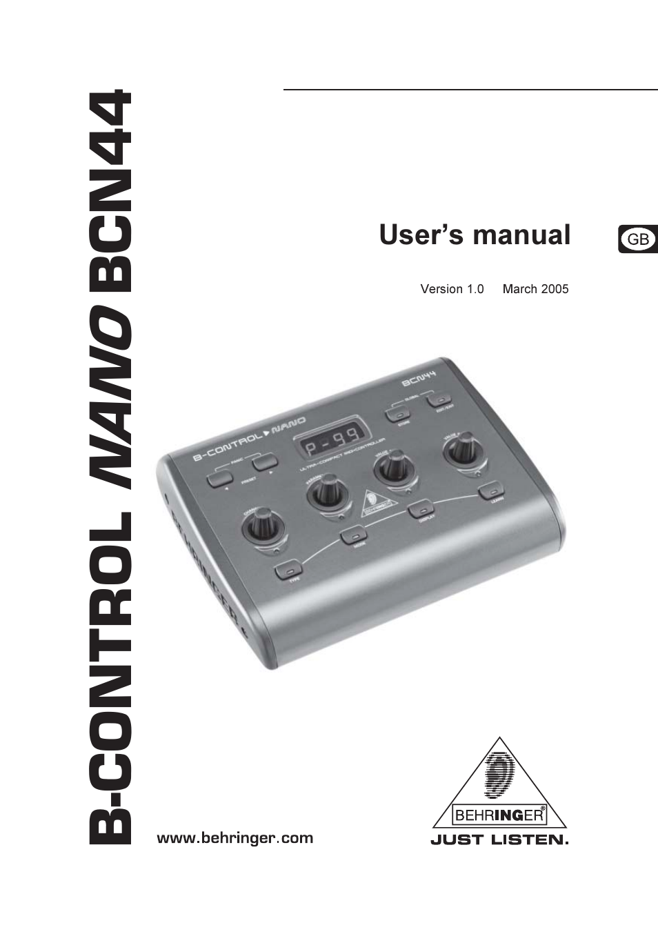 Behringer B-CONTROL NANO BCN44 User Manual | 19 pages