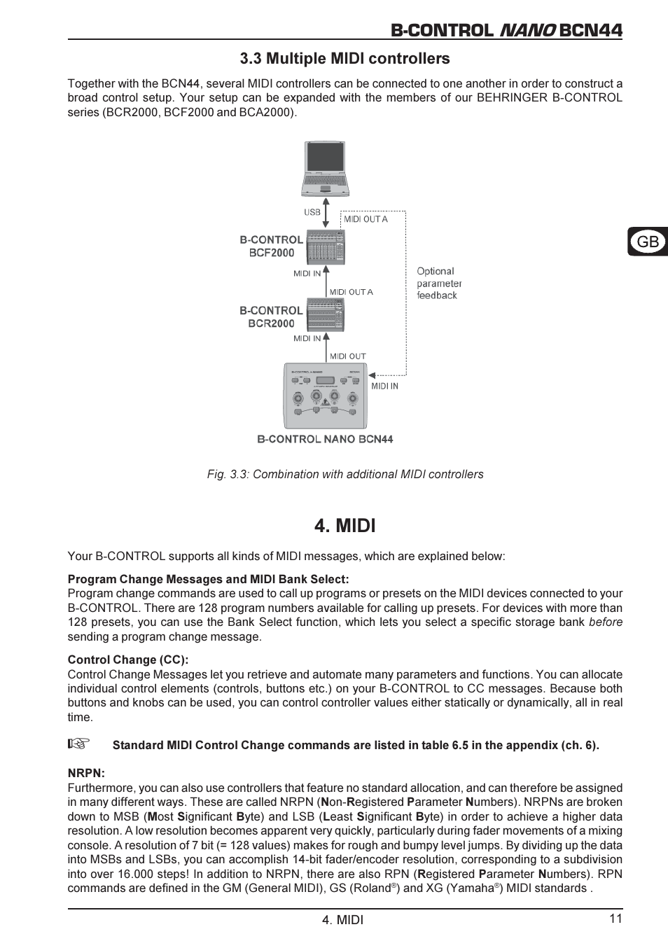 B-control nano bcn44, Midi, 3 multiple midi controllers | Behringer B-CONTROL NANO BCN44 User Manual | Page 11 / 19