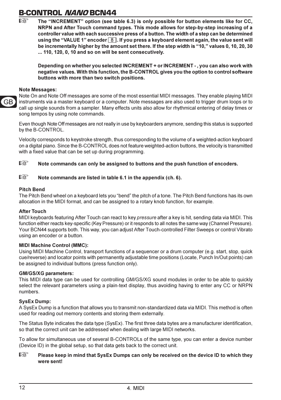 B-control nano bcn44 | Behringer B-CONTROL NANO BCN44 User Manual | Page 12 / 19