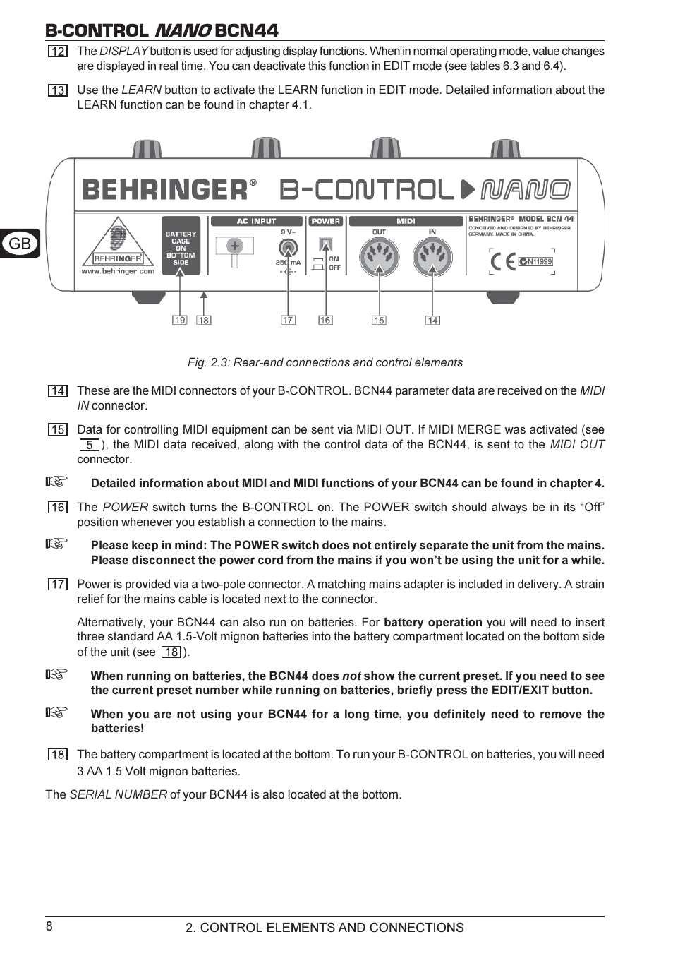B-control nano bcn44 | Behringer B-CONTROL NANO BCN44 User Manual | Page 8 / 19