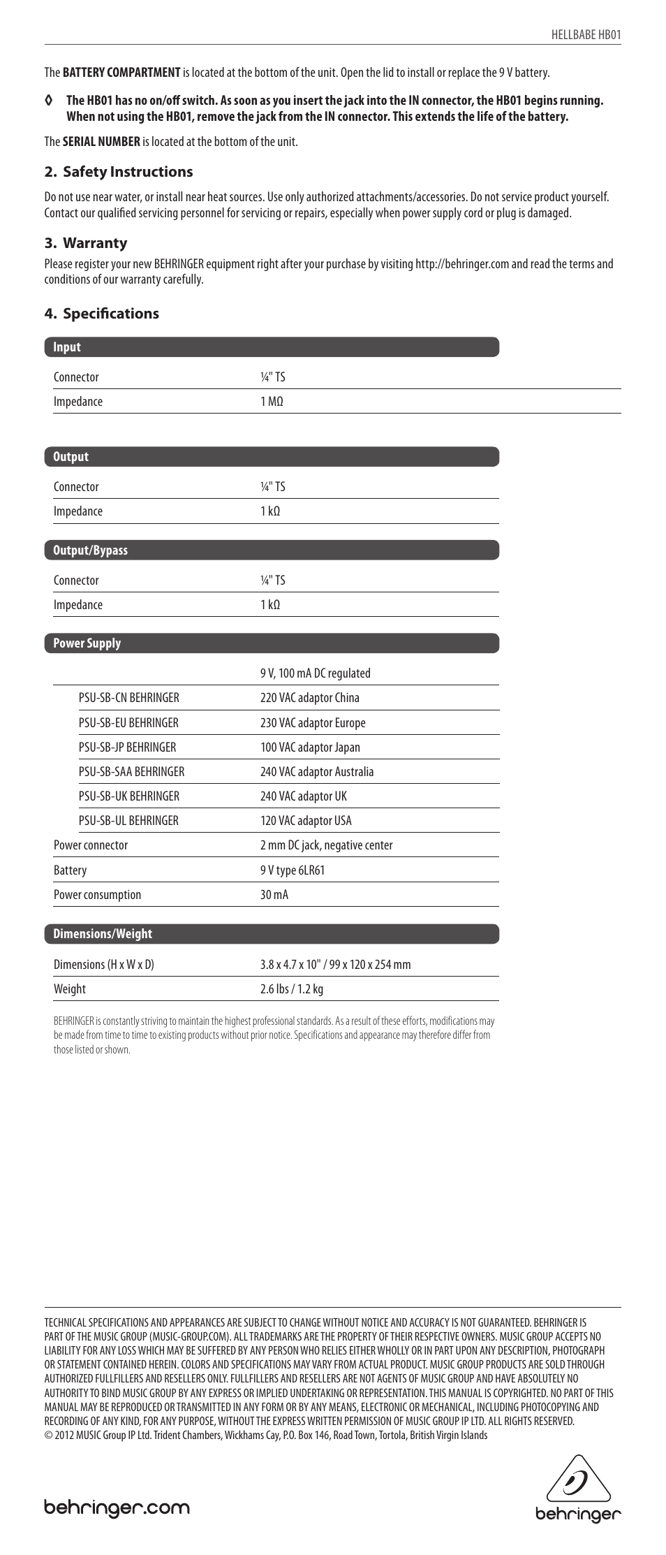 Behringer HB01 User Manual | Page 2 / 2