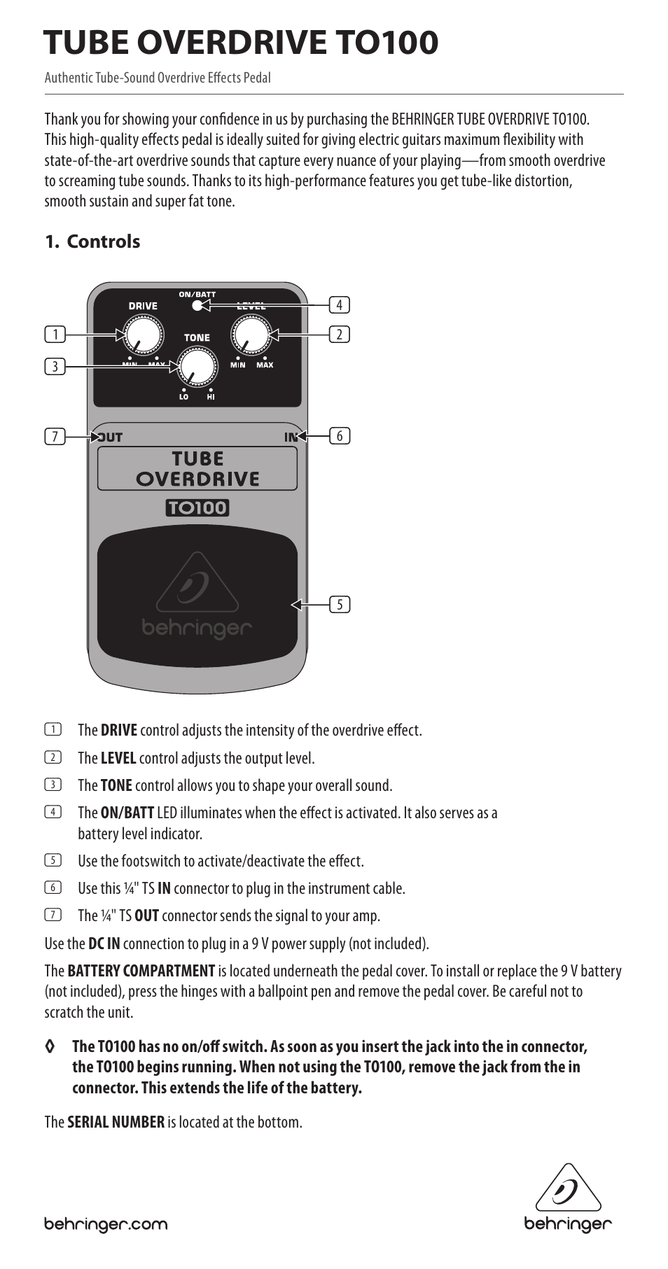 Behringer TO100 User Manual | 2 pages