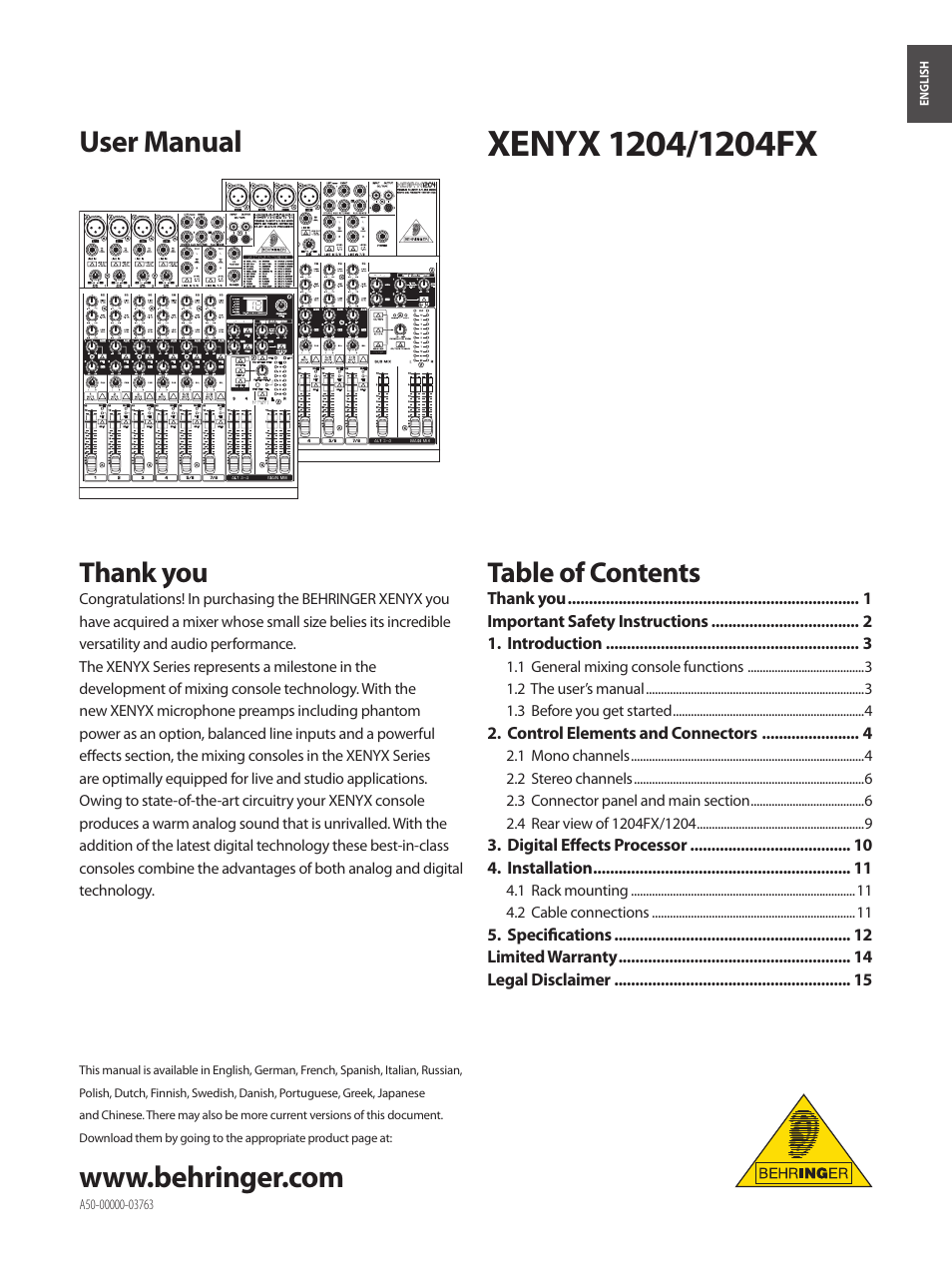 Behringer XENYX 1204/1204FX User Manual | 11 pages