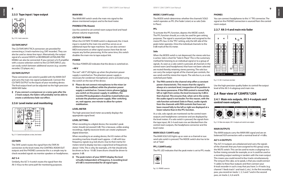 4 rear view of 1204fx/1204 | Behringer XENYX 1204/1204FX User Manual | Page 5 / 11