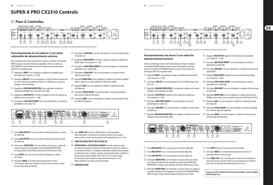 Super-x pro cx2310 controls, Paso 2: controles | Behringer Super-X Pro CX2310 User Manual | Page 6 / 13