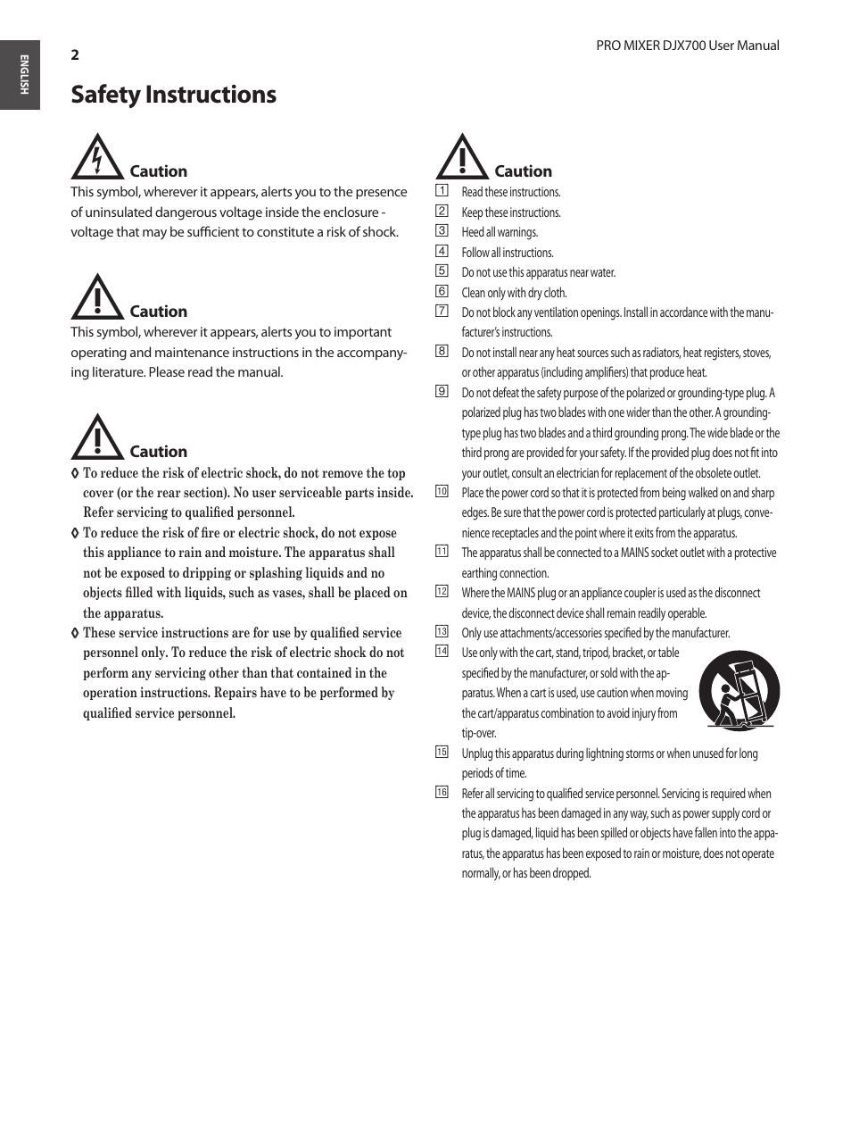 Safety instructions | Behringer Professional 5-Channel DJ Mixer with Multi-FX Processor User Manual | Page 2 / 10
