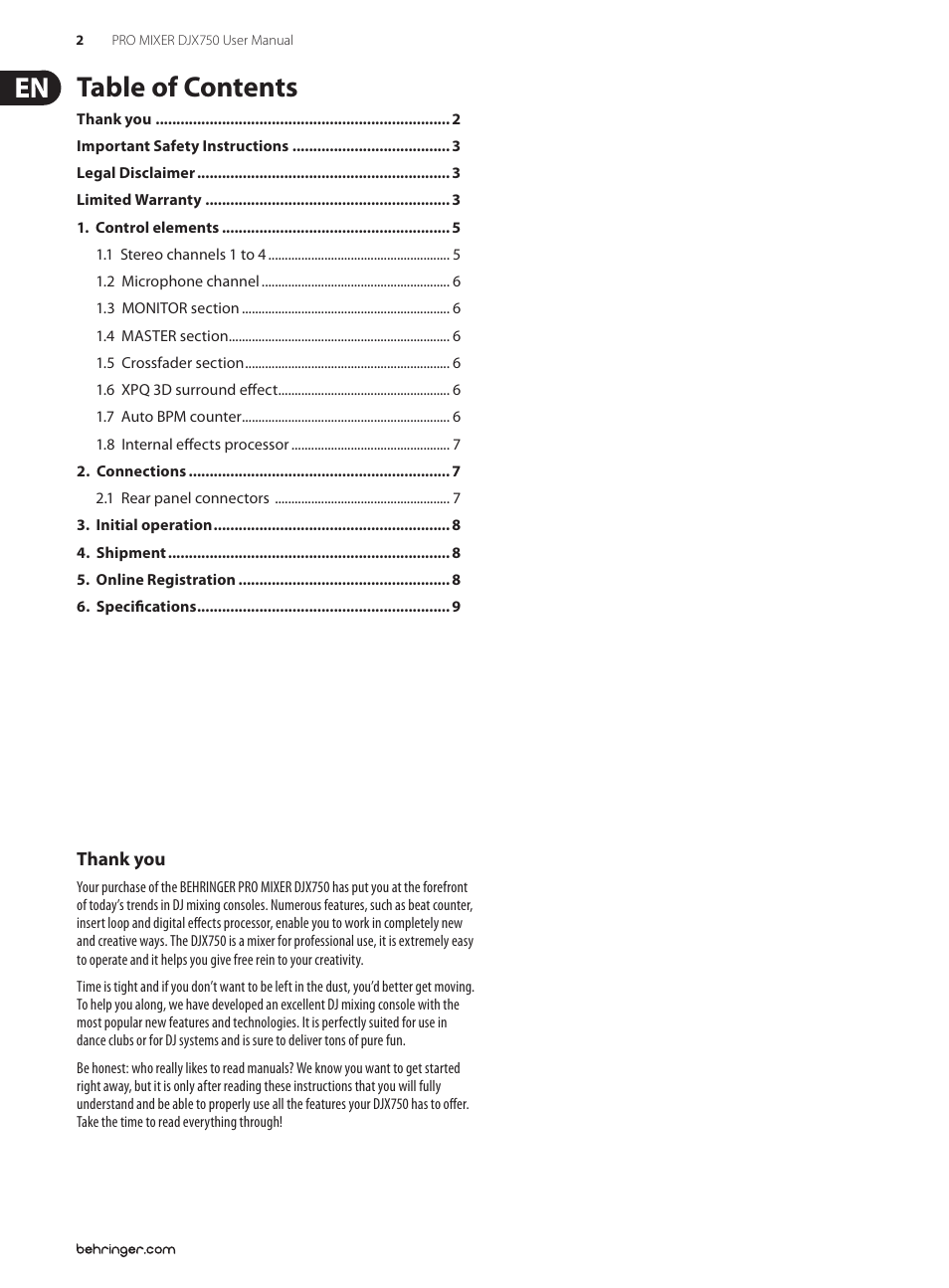 Behringer PRO MIXER DJX750 User Manual | Page 2 / 11