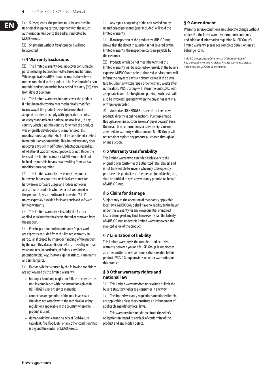 Behringer PRO MIXER DJX750 User Manual | Page 4 / 11
