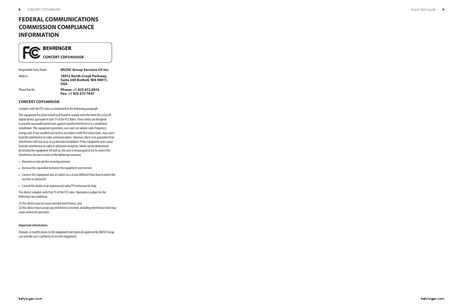 Behringer Concert CDP2400USB User Manual | Page 5 / 6