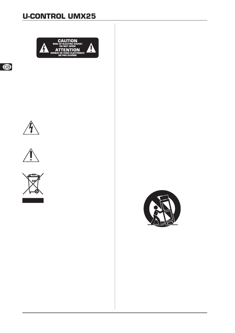 U-control umx25, Important safety precautions | Behringer UMX25 User Manual | Page 2 / 15